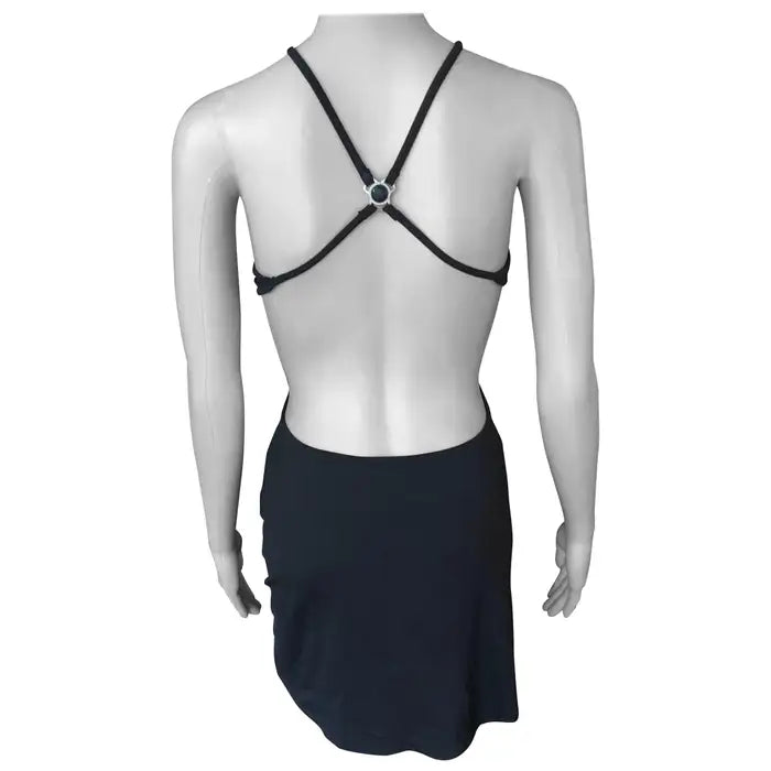 Gianni Versace Intensive RARE Vintage c. 1990s Cutout Open Back Black Medusa Icon Mini Dress
