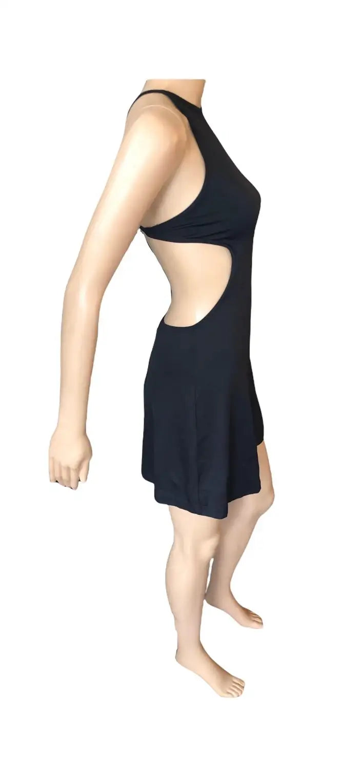 Gianni Versace Intensive RARE Vintage c. 1990s Cutout Open Back Black Medusa Icon Mini Dress