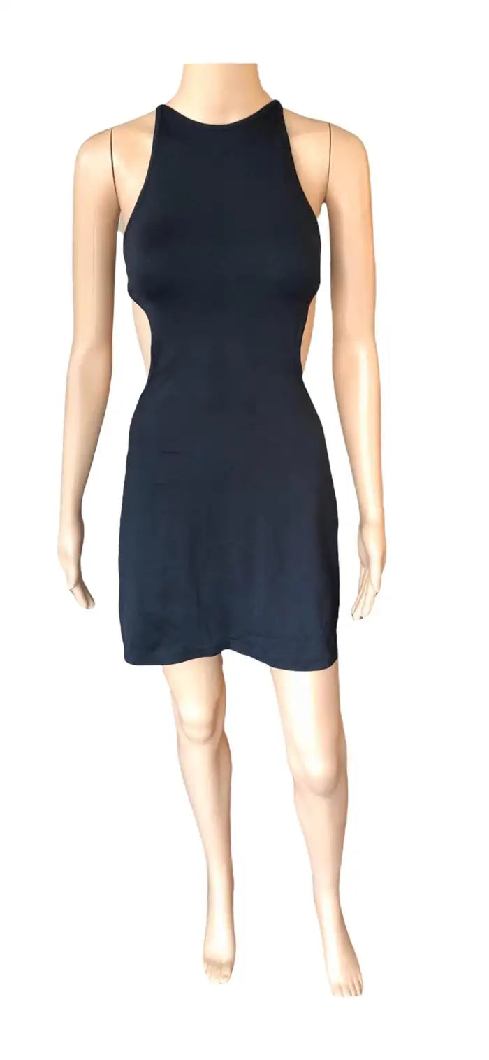 Gianni Versace Intensive RARE Vintage c. 1990s Cutout Open Back Black Medusa Icon Mini Dress